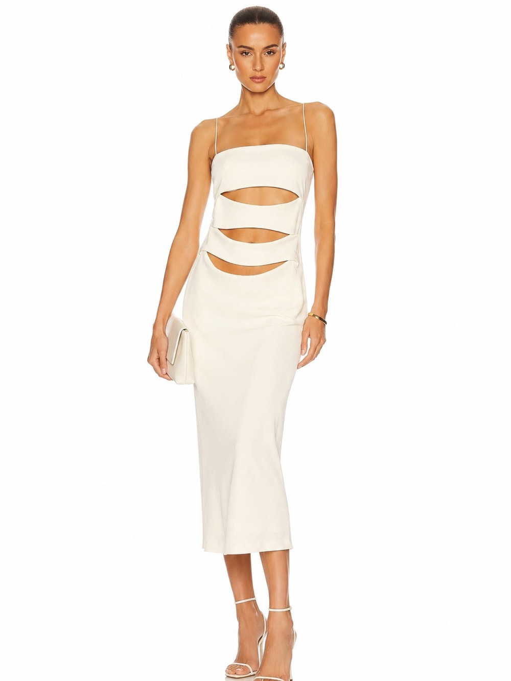 Zara White Cutout Midi Dress Bodycon Minimalist Slip Dress Small